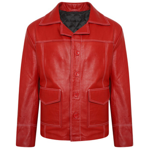 Red Color Low Price Men Leather Jacket Plus Size Casual Wear Genuine Fashion Leather Jacket Made In Pakistan