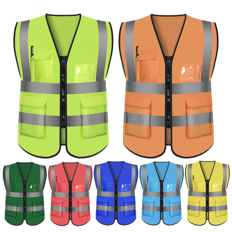 Custom Blue Red Orange Safety Work Vest with Reflective Strips Reflective Vest for Construction Cycling Motorcycle Delivery