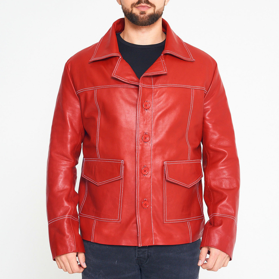 Red Color Low Price Men Leather Jacket Plus Size Casual Wear Genuine Fashion Leather Jacket Made In Pakistan