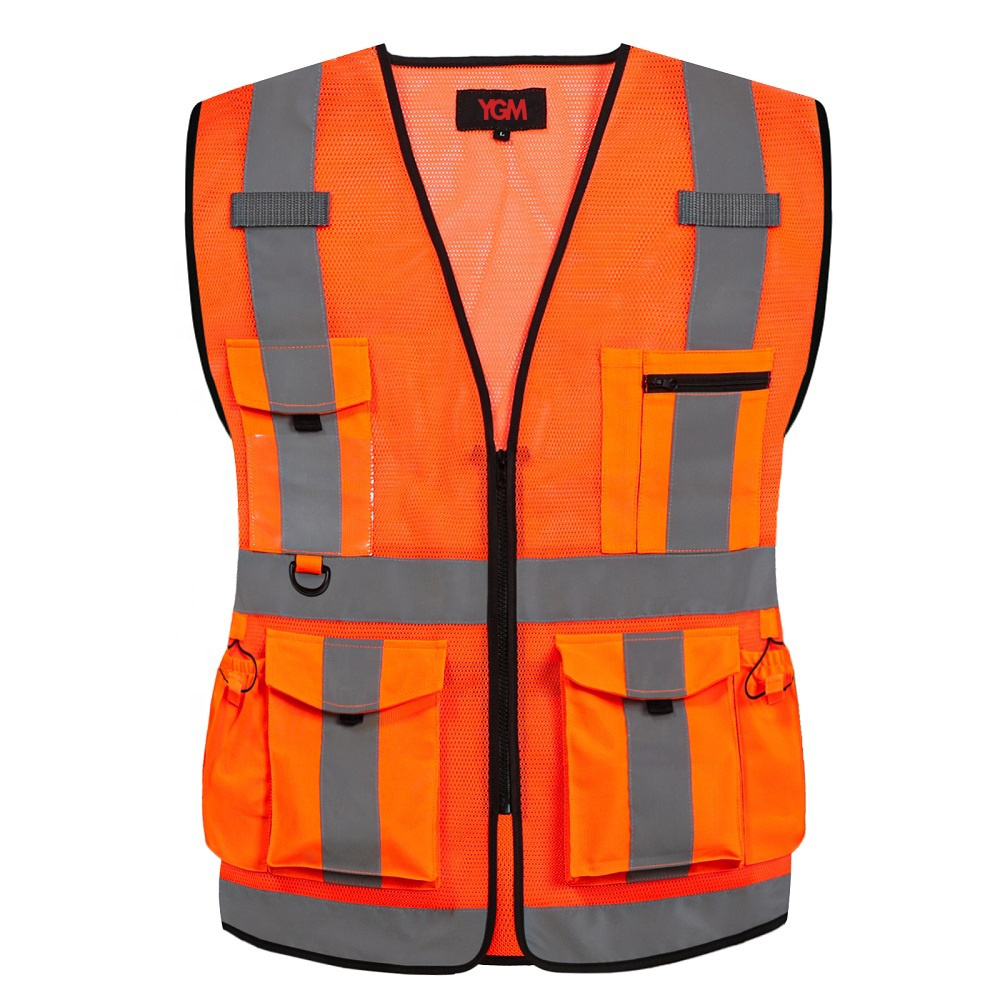 Low Price Orange Mesh Construction Safety Vests Reflective Security Vest Multi Pockets Work Wear