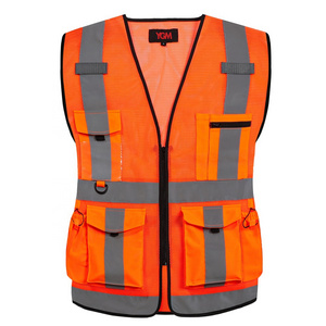 Low Price Orange Mesh Construction Safety Vests Reflective Security Vest Multi Pockets Work Wear