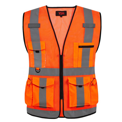 Low Price Orange Mesh Construction Safety Vests Reflective Security Vest Multi Pockets Work Wear