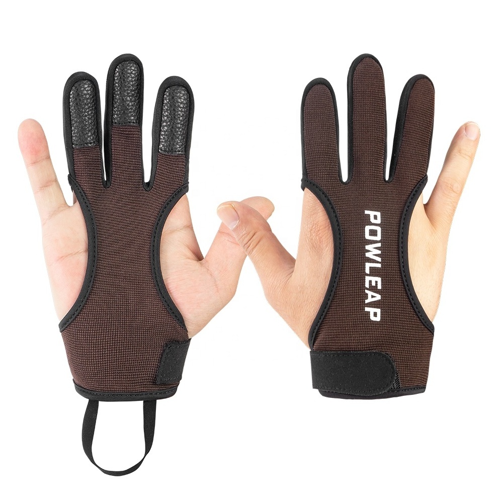 Wholesale Custom Archery Glove Best Stretchable 3 Finger Guard Leather Archery Gloves for Recurve & Compound Bow