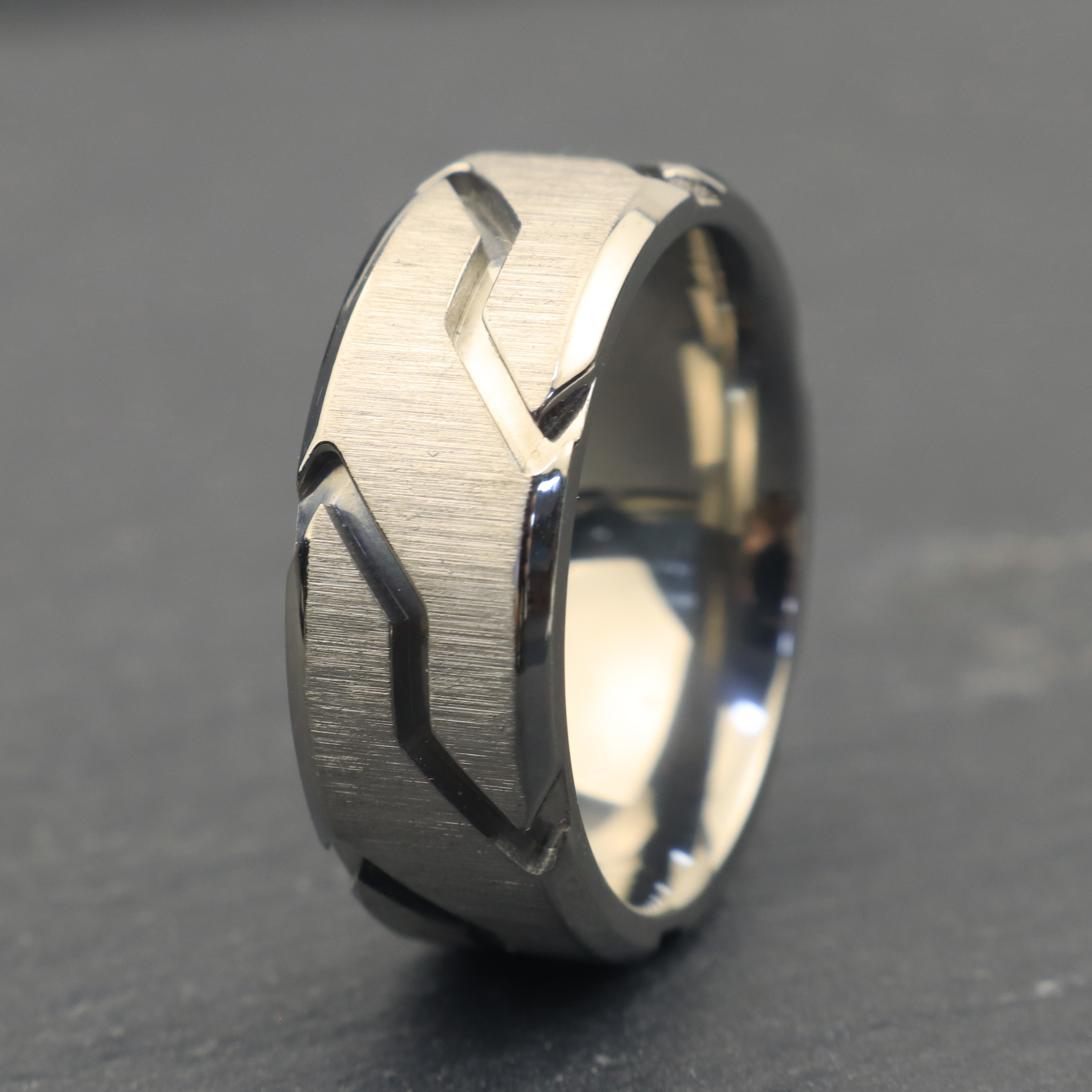 POYA 8MM Tire Tread Silver Hip Hop Style Unique Design Men'S Titanium Ring