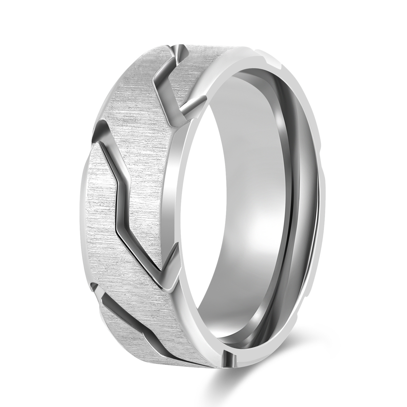 POYA 8MM Tire Tread Silver Hip Hop Style Unique Design Men'S Titanium Ring