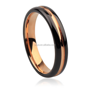 POYA Jewelry Glossy Rose Gold with Black Plated Side Grooves Tungsten Ring