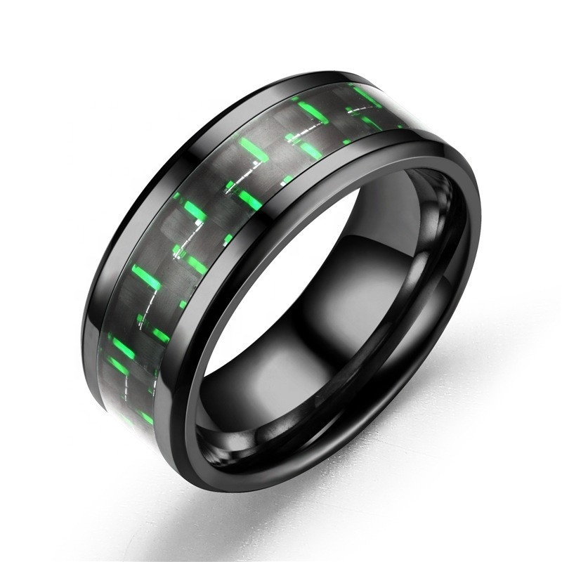 POYA Black Tungsten Ring Mens 8mm Blue Green Red Carbon Fiber Men Women Engagement Wedding Band