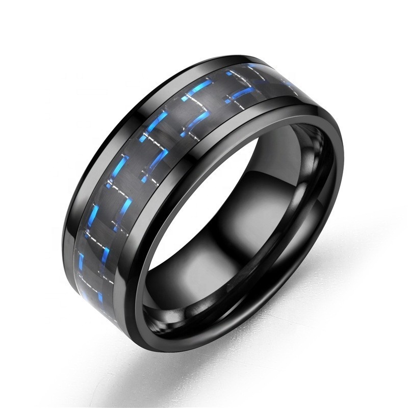 POYA Black Tungsten Ring Mens 8mm Blue Green Red Carbon Fiber Men Women Engagement Wedding Band