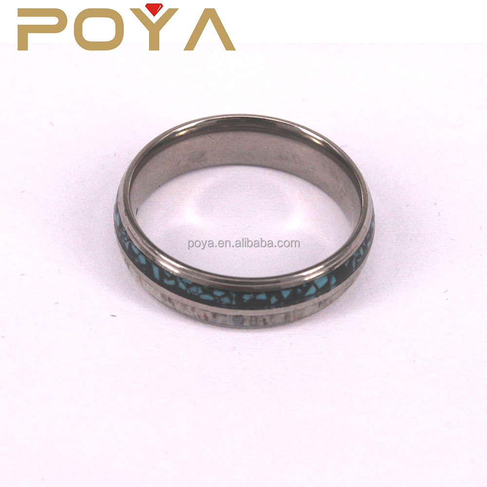 POYA Jewelry 8mm Tungsten Rings and Deer Antler Inlay Step Edges Turquoise for Men Women Silver Plated Wedding Bands or Rings