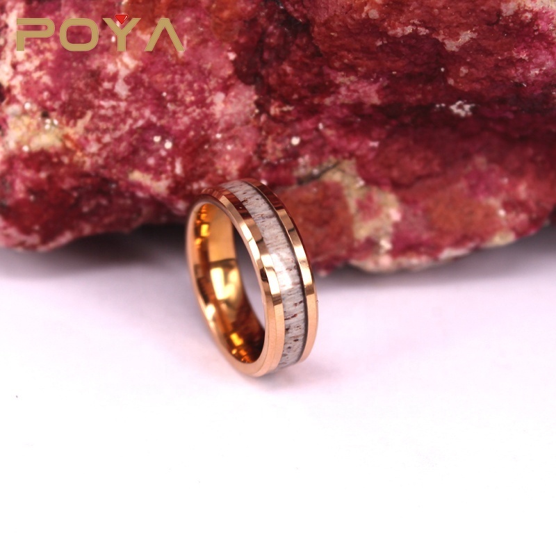 POYA Jewelry 6mm Deer Antler Tungsten Band Rose Gold Tungsten Ring Mens Engagement Tungsten Ring