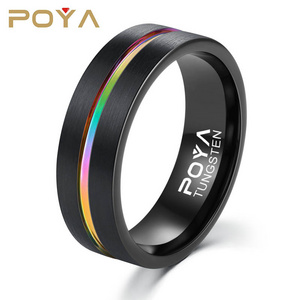 8MM Tungsten Carbide Ring for Men Jewelry Thin Rainbow Color Line Wedding Ring