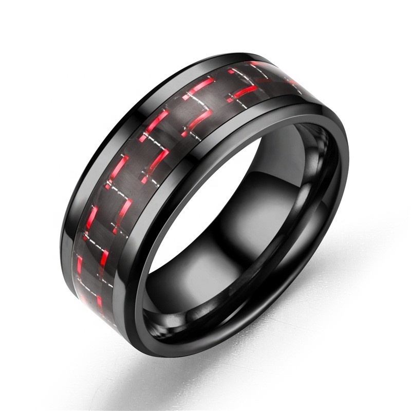 POYA Black Tungsten Ring Mens 8mm Blue Green Red Carbon Fiber Men Women Engagement Wedding Band