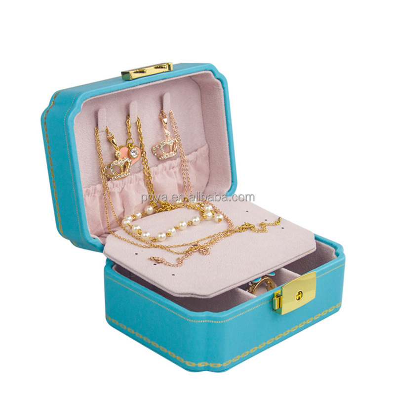 POYA New Leather jewelry Box Earrings Ring Cute Jewelry Box with Lock Storage Box