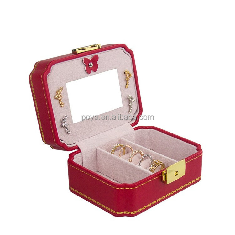 POYA New Leather jewelry Box Earrings Ring Cute Jewelry Box with Lock Storage Box