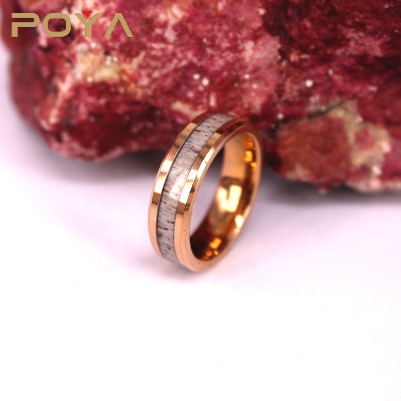 POYA Jewelry 6mm Deer Antler Tungsten Band Rose Gold Tungsten Ring Mens Engagement Tungsten Ring