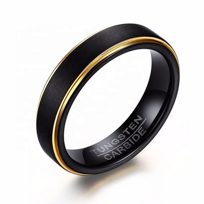 Black Tungsten Rings for Men 5MM Thin Gold-color Wedding Rings for Male Jewelry