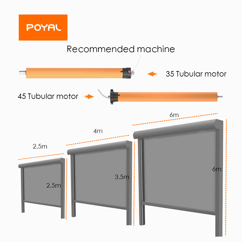 POYAL Smart Outdoor Blackout Windproof Blinds Electric Motor Motorized Zip Screen Blinds Roller for Outdoor Garden gazebo