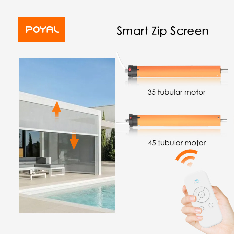 POYAL Smart Electric Outdoor Blinds Automatic Motorized Patio Roller Screens Retractable Blackout Zip Screen Outdoor Curtains