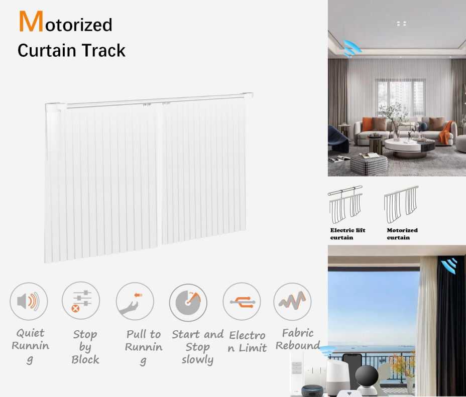 POYAL Wifi smart electric track curtain motor with light curtain track for Luxury living room office