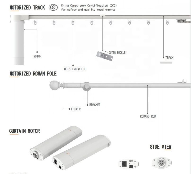 POYAL Wifi smart electric track curtain motor with light curtain track for Luxury living room office