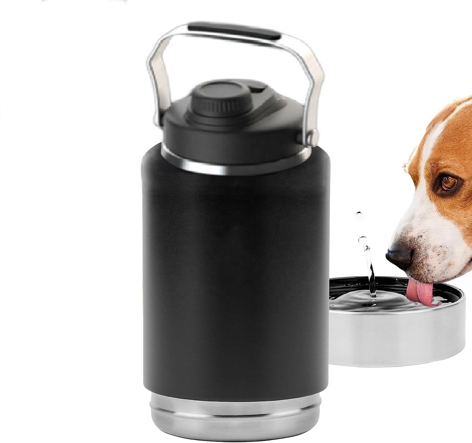 New 2023 pet double wall dog  bowls water bottle with portable handle stainless steel water bowl for dogs