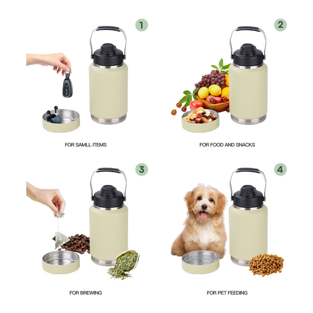 2023 double wall 64oz water bottle with food container stainless steel pet bowl for dogs