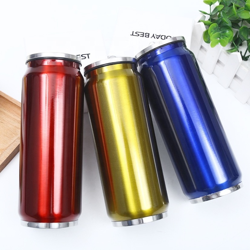 stainless steel cola can bottle tumbler double wall insulated metal soda can cup Water bottle with straw lid