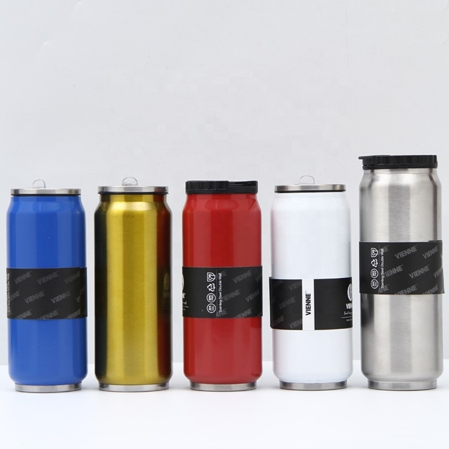 stainless steel cola can bottle tumbler double wall insulated metal soda can cup Water bottle with straw lid