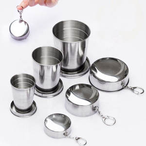 Mini Stainless Steel Hip Flask Alcohol Flagon with Keychain Travel Telescopic Collapsible Cup Keyring hip flask