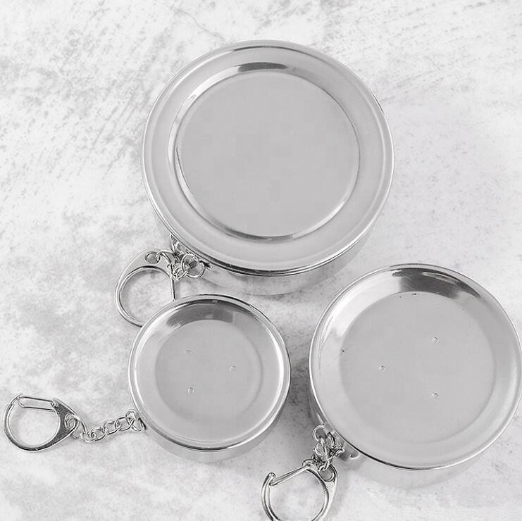 Mini Stainless Steel Hip Flask Alcohol Flagon with Keychain Travel Telescopic Collapsible Cup Keyring hip flask