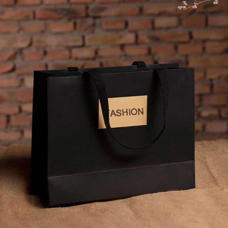 Custom private black personalised luxury retail shoes cardboard shopping gift paper bags with handle logo print for boutique