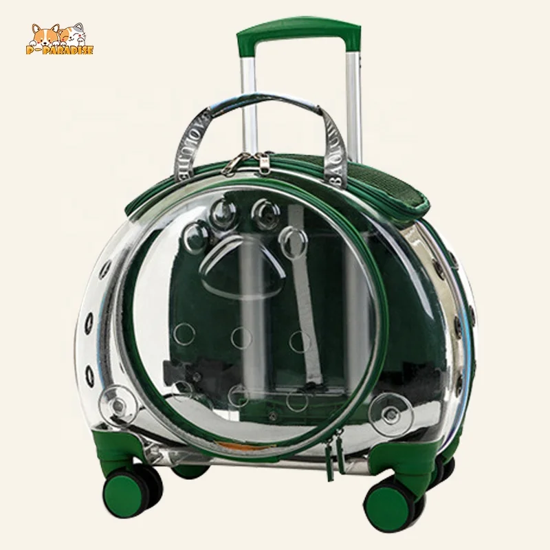 Secure Fastening Pet Airline Carrier on Wheels Transparent Cat Dog Trolley Pet Carrier Breathable Pet Suitcase