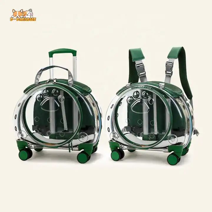 Weather Proof Pet Cat Carrying Carrier on Wheels Clear View Pet Trolley Case Carrier Travel Wheeling Suitcase for Pet