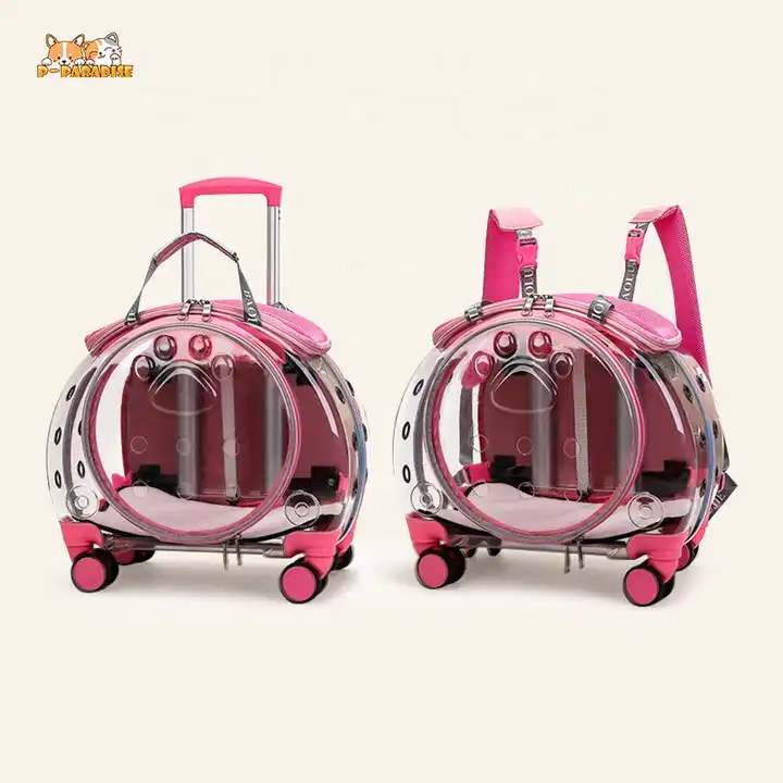 Secure Fastening Pet Airline Carrier on Wheels Transparent Cat Dog Trolley Pet Carrier Breathable Pet Suitcase