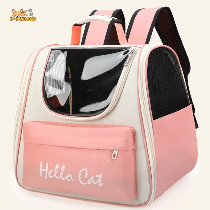 Dual Shoulder Straps Breathable Pet Travel Carrier Bag Pink Pet Carrier for Hiking Pet Travel Backpack