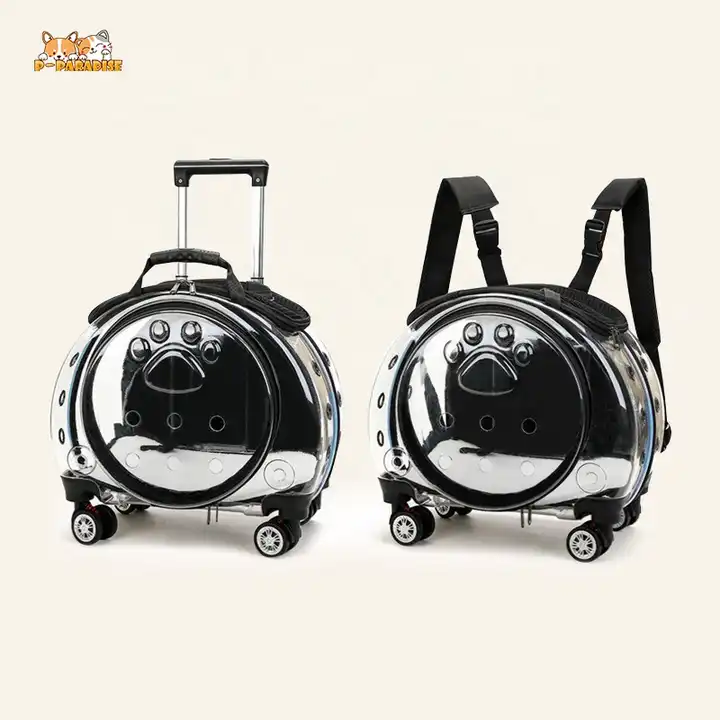 Cozy and Comfortable Pet Carrier on Wheels Transparent Foldable Rolling Pet Carrier for Shopping Pet Carrier Suitcase