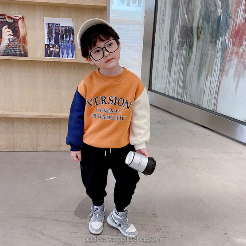 New arrival hot sale good quality customized color blocked boys kids sweatshirts