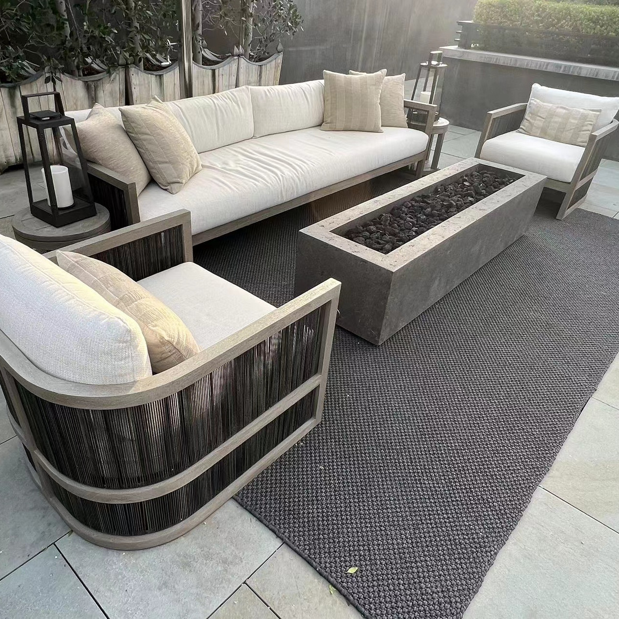 New Style Hot Sale luxury teak wood rattan garden sofa sets outdoor furniture teak sofa set