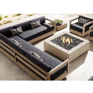 China hot selling L shape sectional patio teak wood couch outdoor furniture garden sofas set