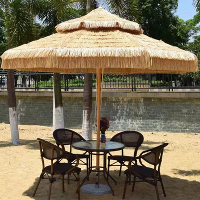 High Quality Parasol Raffia Beach Round Patio Thatch Roof Waterproof Straw Garden Outdoor Umbrella