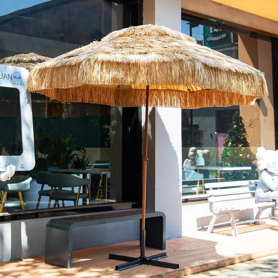 High Quality Parasol Raffia Beach Round Patio Thatch Roof Waterproof Straw Garden Outdoor Umbrella