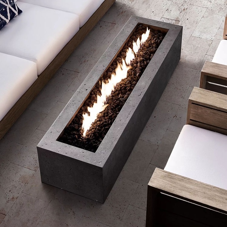 Modern outdoor natural gas garden furniture concrete fire pit table in patio