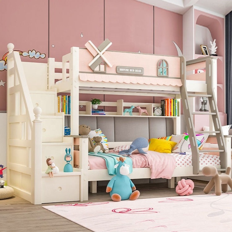 Luxury Modern Bedroom Furniture Children Bed Wood Storage Bunk Bed for Kids Solid Carton Box Bedroom Sets Small Bed for Girls