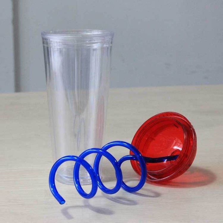 Straw mug with spiral straw/dome lid mug with lid/ 16oz plastic straw tumbler