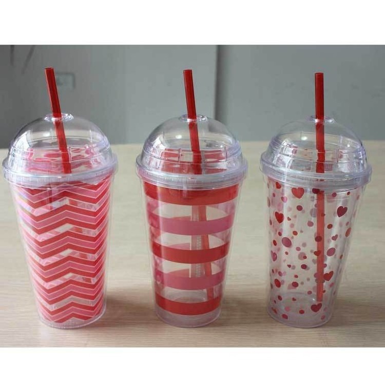 Straw mug with spiral straw/dome lid mug with lid/ 16oz plastic straw tumbler