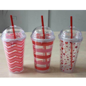 Straw mug with spiral straw/dome lid mug with lid/ 16oz plastic straw tumbler