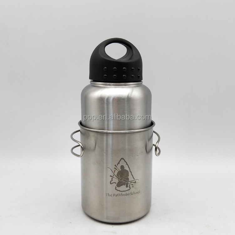 wholesale single wall stainless steel 1000ml sports water bottle with wide mouth and 700ml multifunctional cup/economic set