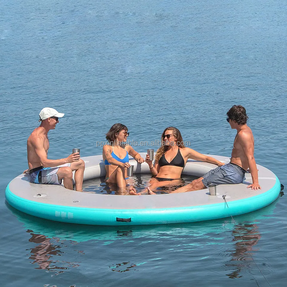 Round Inflatable Floating Dock Stable Raft for Beach Lake Pool Rafting and Recreation movable outdoor deck platform complete