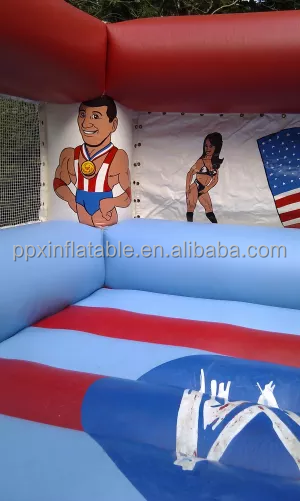 Customized size  structure boxing bounce castle mat with a roof sumo game for adults and kids inflatable wrestling ring