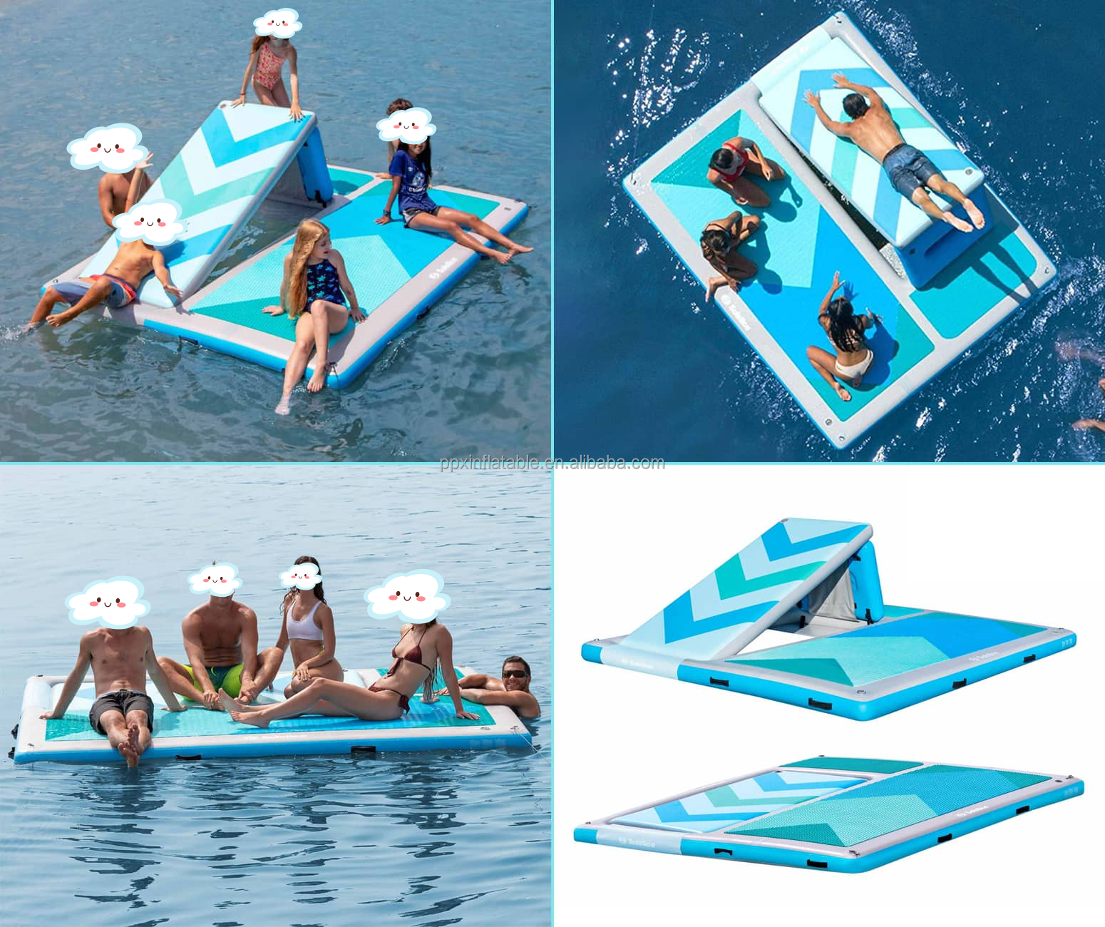 Commercial Inflatable Floating Swim platform slippers Convertible pontoon boat floating large sea dock Platform With Slide